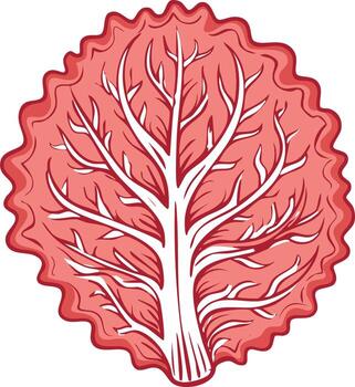 Abstract graphic art of a stylized bare tree within a decorative organic red shape vector