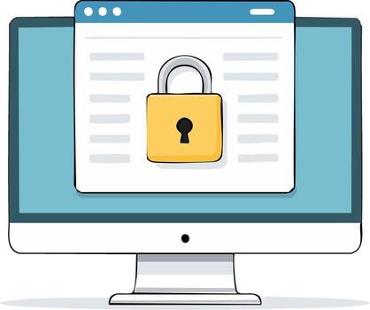Desktop Computer Displaying Secure Website with Lock Icon for Cyber Protection vector
