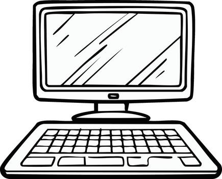 Digital Computer Hand Drawn Illustration Display Keyboard Graphics Technology vector