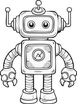 dibujos animados robot, digital ilustración. retro estilo robot con antenas y un controlar cambiar, sencillo diseño vector