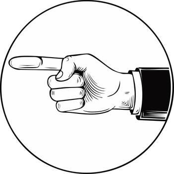 Hand pointing right in circle, illustration. Direction, gesture concept vector