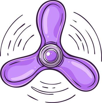 Three-Bladed Propeller with Rotating Motion Lines, Rotating Movement Illustration, Lilac and Grey Fan Animation vector