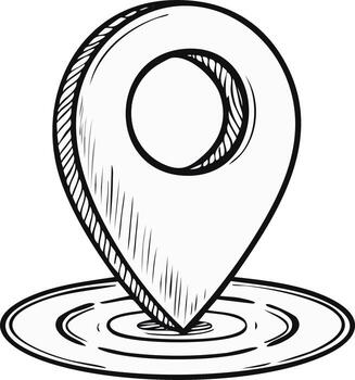 Hand-drawn location pin icon, pointer symbol, sketch design, isolated vector