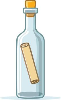 mensaje en un botella con corcho tapón y arrollado Desplazarse dentro claro vaso envase vector