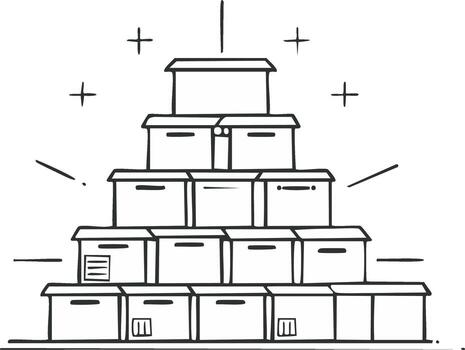 A pyramid of boxes with a line drawing of a pyramid vector