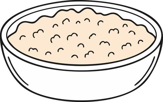 Cartoon bowl filled with creamy porridge with small curls in a simple outline style vector