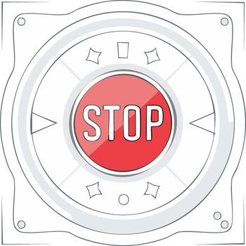Red Stop Button on White Background with Outline Design Elements vector