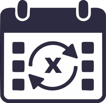 Calendar with circular arrows and X mark symbolizing schedule change or cancellation vector