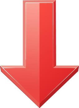 Glossy red down arrow pointing straight down isolated on a white background vector