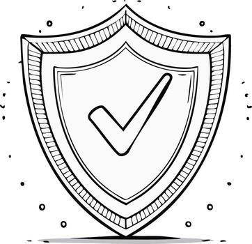 Shield with Check Mark Inside Symbol of Security, Protection, Hand-drawn Quality Approval Icon vector
