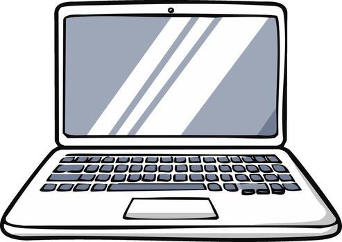 Simple cartoon illustration of a modern open laptop computer with a blank screen vector
