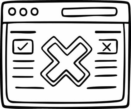 mano dibujado web interfaz con un X, marca de verificación y ventana elementos vector