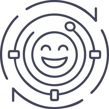 Positive feedback loop icon with a happy smiling emoji face and revolving elements vector