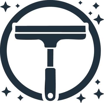 Cleaning squeegee icon inside a circle with sparkling shine effect graphic vector