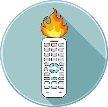 Remote control on fire conceptual illustration for overheating devices or technology problems vector