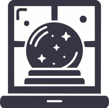 cristal pelota con estrellas dentro desplegado en un ordenador portátil pantalla representando futuro predicción en línea vector