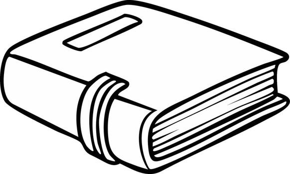 Black and white simple outline illustration of a closed book for reading learning and knowledge concepts vector