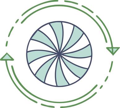 Green circular arrow icon with a swirling pattern symbolizing a recycling and sustainability process vector