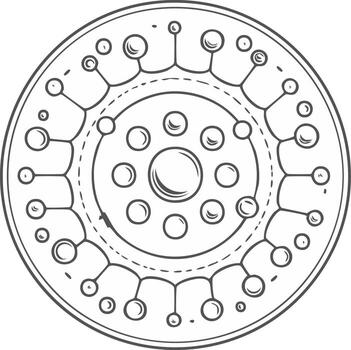 Abstract Circular Geometric Pattern with Bubbles and Lines vector