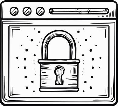 Digital Security Lock Icon on Computer Screen Sketch vector