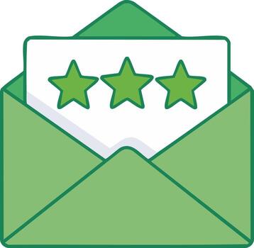 Open Green Envelope with Three Stars on a Rating Card for Feedback or Review vector