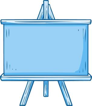 Cartoon Style Empty Blue Presentation Board on Wooden Easel Stand for Information Display vector