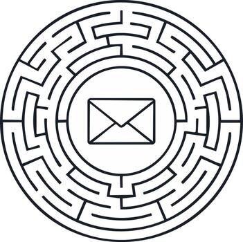 Circular Maze with Central Mail Envelope Icon Representing Communication Challenge vector