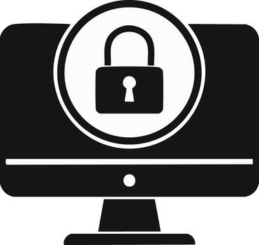 Digital security concept with computer monitor showing a locked padlock protecting user data vector