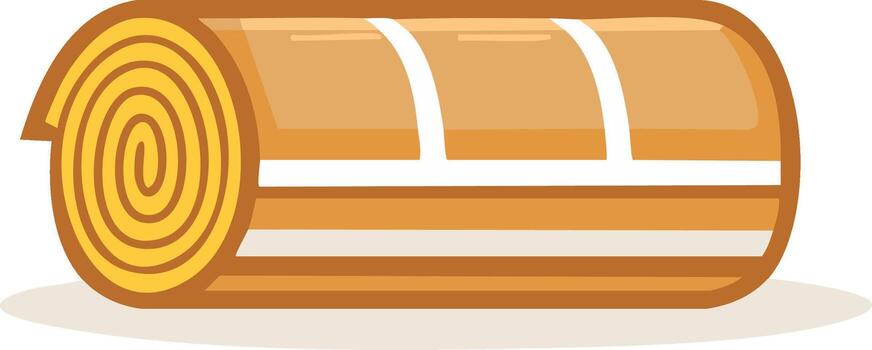 Brown rolled up carpet or mat displaying a spiral pattern and decorative white stripes icon vector