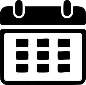Simple black calendar icon symbol representing planning scheduling appointments deadlines and important events vector