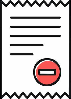 Bill Icon with Prohibited Symbol Indicating Cancellation Payment and Negative Balance on Statement Form vector