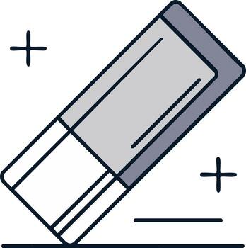 Stylized illustration of a rectangular eraser with plus and minus symbols, graphic design element vector