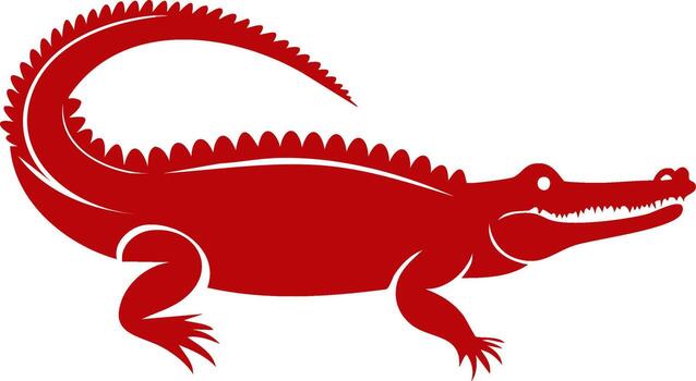 estilizado rojo cocodrilo silueta con agudo dientes y rizado cola en blanco vector