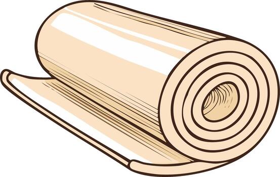 Simple illustration of a beige rolled mat, fabric roll, or ancient paper parchment scroll with unrolled edge vector