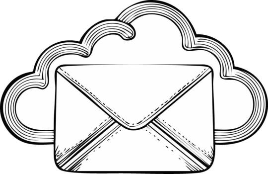 Hand drawn cloud and envelope icon for digital communication and email services vector