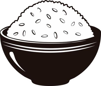 graphic of a bowl filled with white rice grains in a simple minimalist style vector