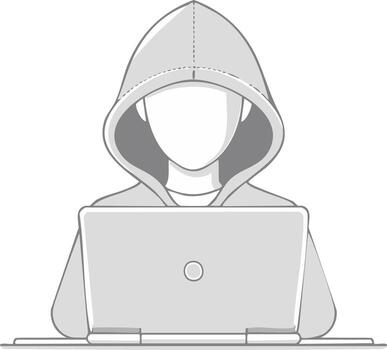 anónimo persona en capucha a ordenador portátil computadora, la seguridad cibernética amenaza, digital identidad, hackear vector
