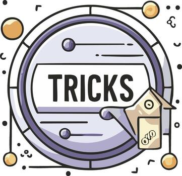 juguetón garabatear de un rueda de trucos con un puntero para consejos, vida trucos, y estrategia conceptos vector