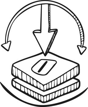 Square Stack with Directional Arrows Hand Drawn Style, Layers and Choice Concept, Black and White Symbol vector