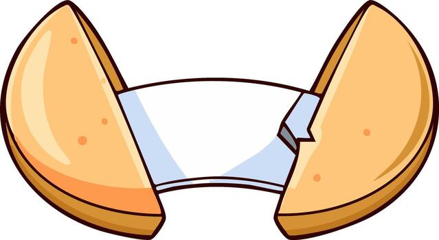 Open fortune cookie with a blank message slip inside, illustration vector