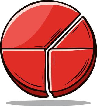 Red sphere divided into four equal segments with a simple cartoon style vector