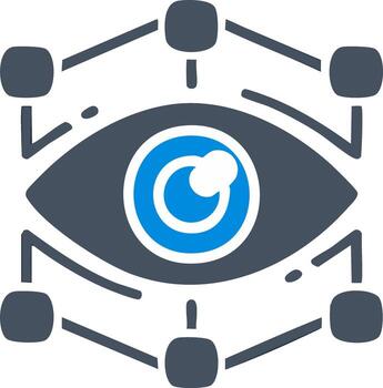 ojo icono con conectado nodo red para seguridad vigilancia y datos visualización vector