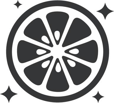 Monochrome fresh citrus fruit slice icon with sparkles. graphic of a lemon or lime symbol vector