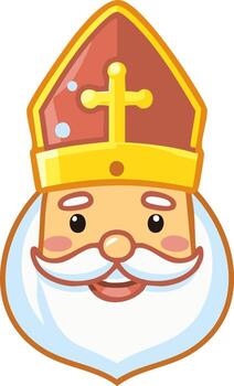 Smiling Saint Nicholas cartoon character face with bishop hat and beard vector