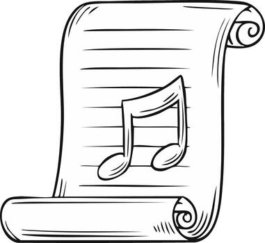 Musical Note on Scroll Paper, Sheet Music Illustration, Artistic Design Element, Paper with Lines, Creative Concept vector