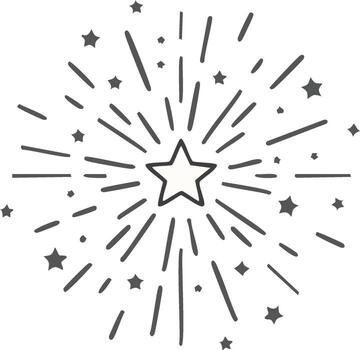 Hand drawn starburst with smaller stars and radiating lines simple graphic design element vector