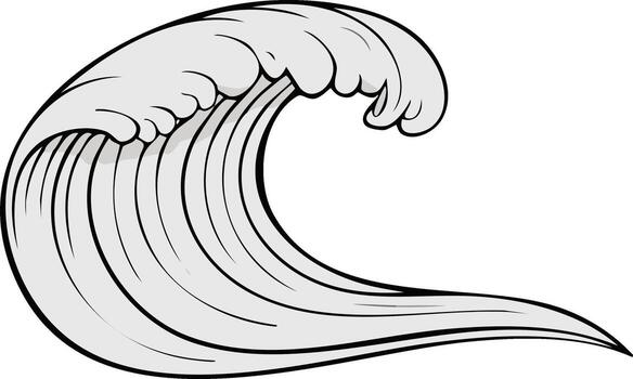 Stylized illustration of a powerful crashing ocean wave with flowing white crest and grey water vector