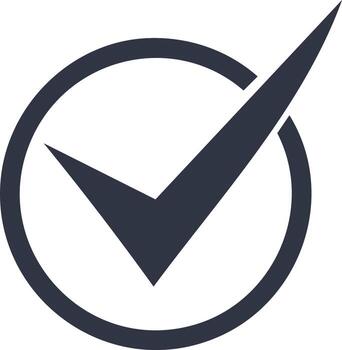 Checkmark symbol in a circle, isolated on white background. Tick mark icon for approval and completion concepts vector