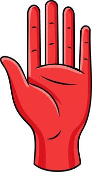 Stylized red cartoon hand with open palm showing a stop or high five gesture vector