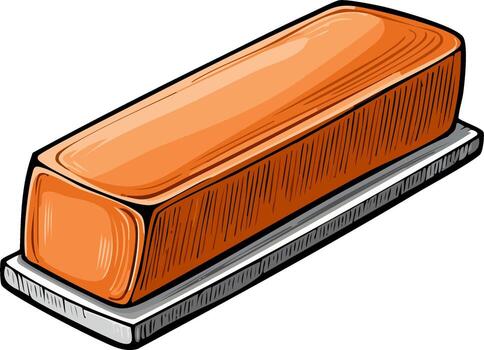 Rectangular orange block illustration, object on white, textured solid form sitting on base platform vector